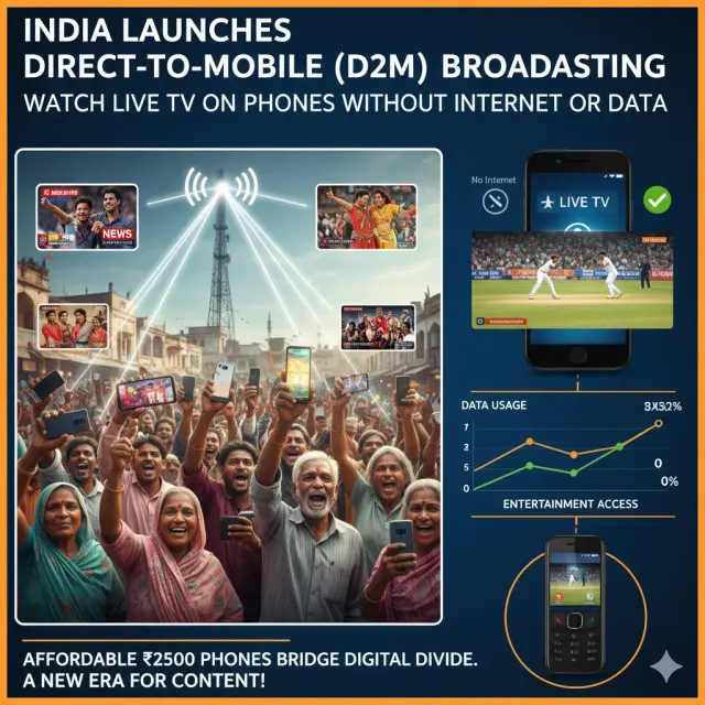 India Launches Direct-to-Mobile (D2M) Broadcasting: Watch Live TV Without Internet or Data