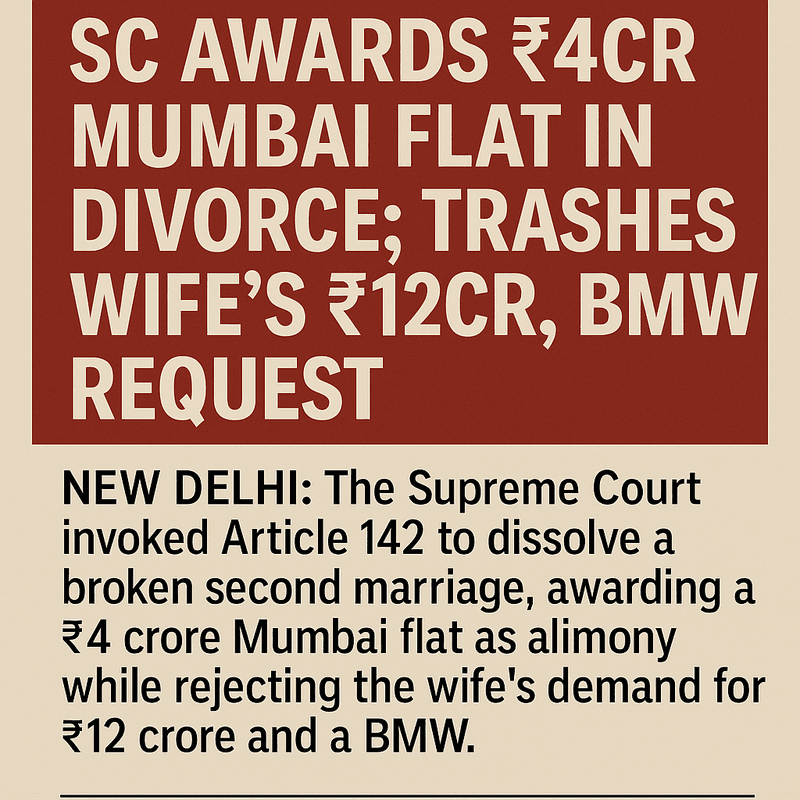 SC awards ₹4cr Mumbai flat in divorce; trashes wife's ₹12cr, BMW request